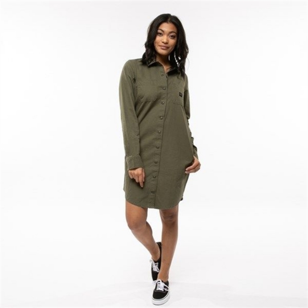 NWT New Vans Broadway Military Green Shirt Dress Size Medium - Picture 1 of 3